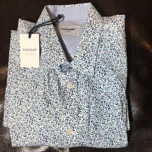 DUCHAMP Mens Blue Floral Button Up Shirt